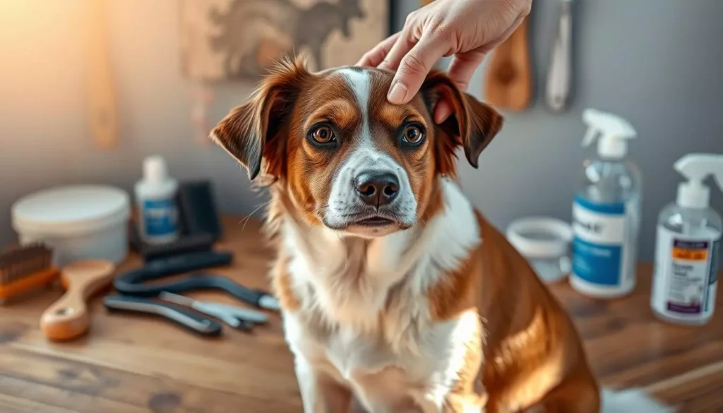 Dog Scratching Face And Licking Paws